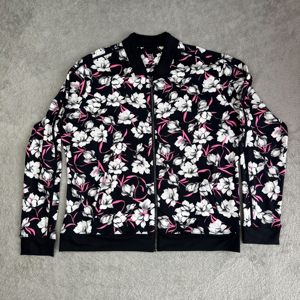 Tail Track Jacket Womens XL Black Multi Floral Ribbed Trim Full Zip Activewear